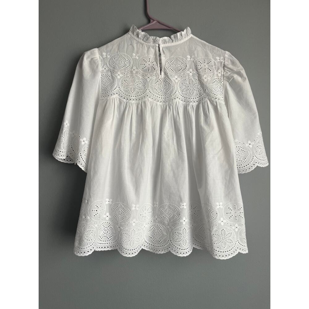 Madewell NWT Embroidered Pintuck High-Neck Top XXS White Eyelet Cotton Cottage - Picture 5 of 10